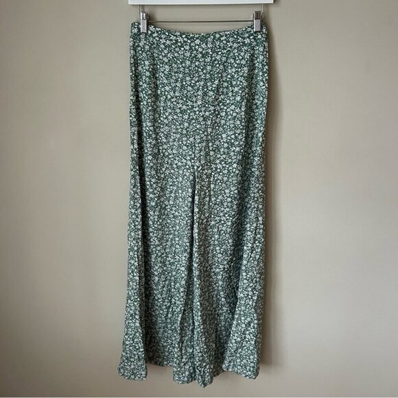 NWOT SHEIN Green Floral Zip Up Flowy Wide Leg Pants Women’s Size Small - Picture 4 of 7